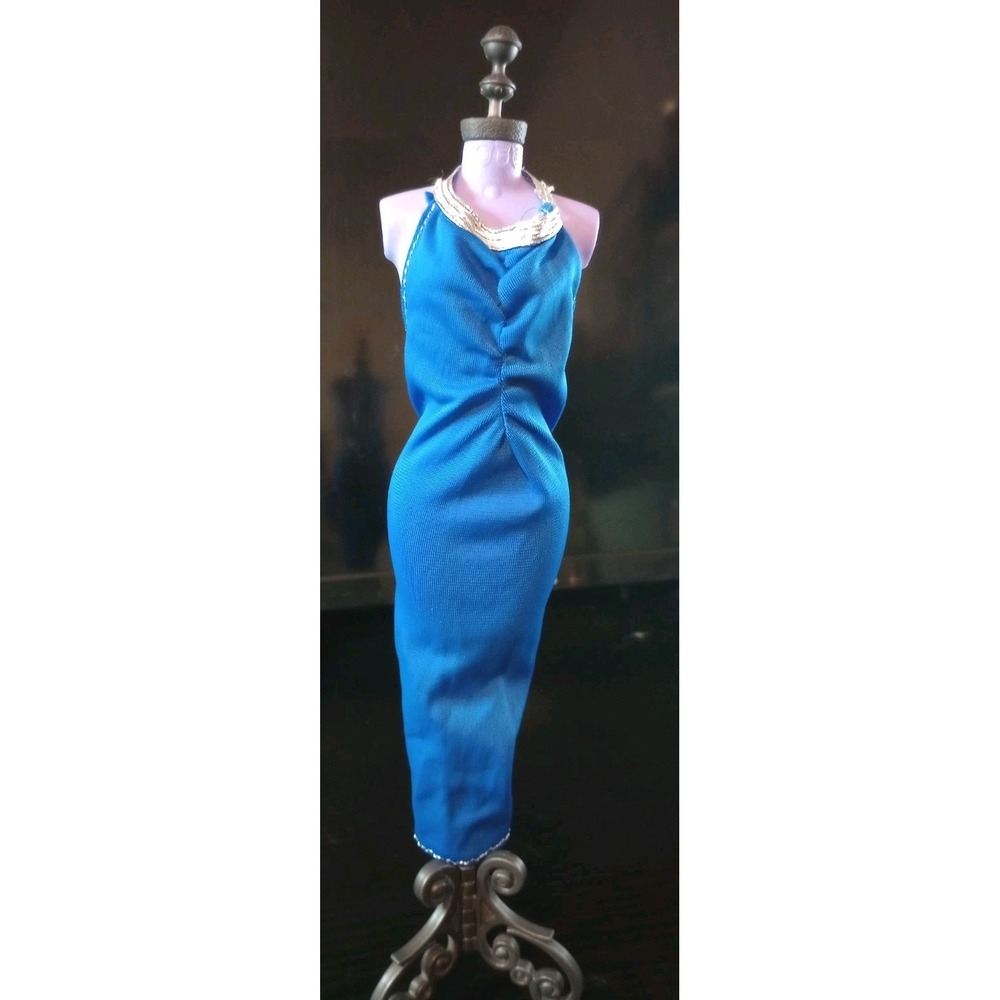 Vintage 1980 Barbie Best Buy #1472 Blue Halter Evening Gown Dress Mattel